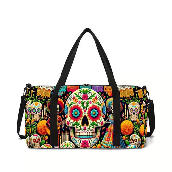 Cross-Border Skull Print Large Capacity Luggage Handbag - Short Trip Multifunctional Shoulder Crossbody Storage Bag