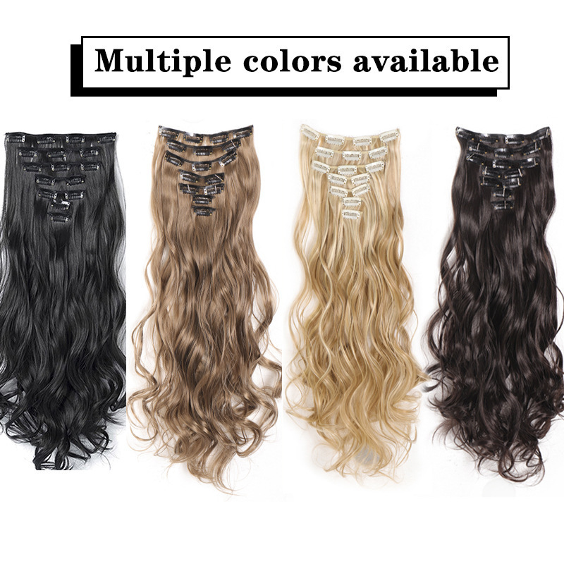 Cross-border foreign trade wig hair patch long curly hair big wave seven-piece set chemical fiber hair patch 17 clip hair in stock