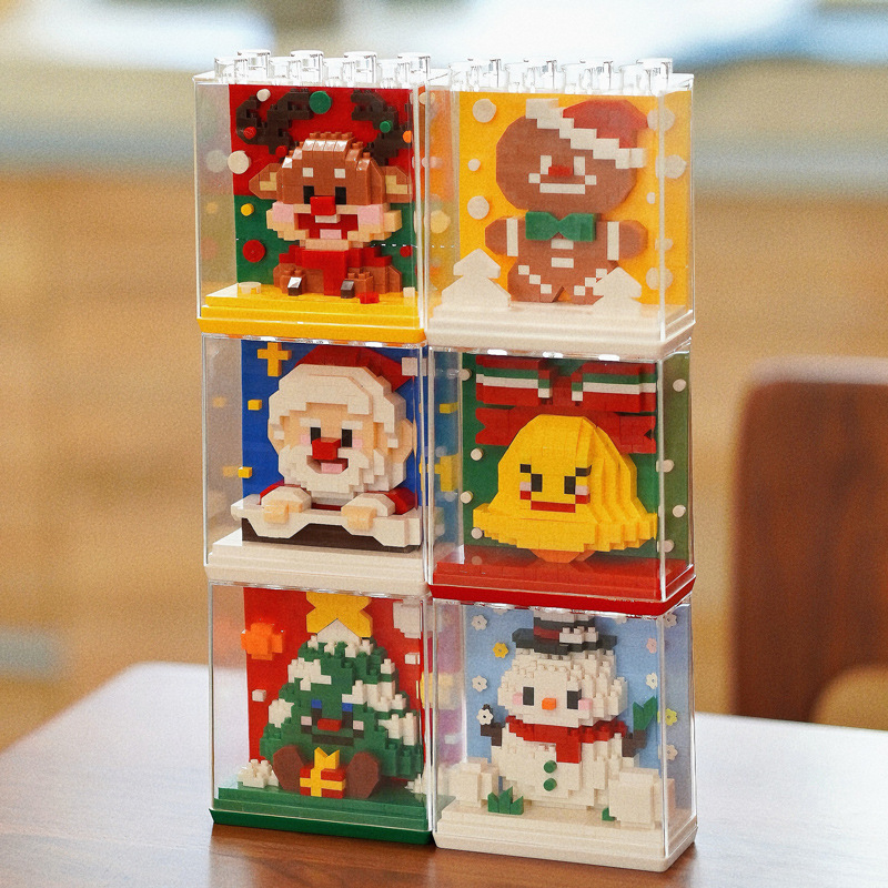 Christmas Gift Compatible with Lego Transparent Cover Photo Frame Christmas Tree Old Man Elk Building Blocks Children's Toys Educational