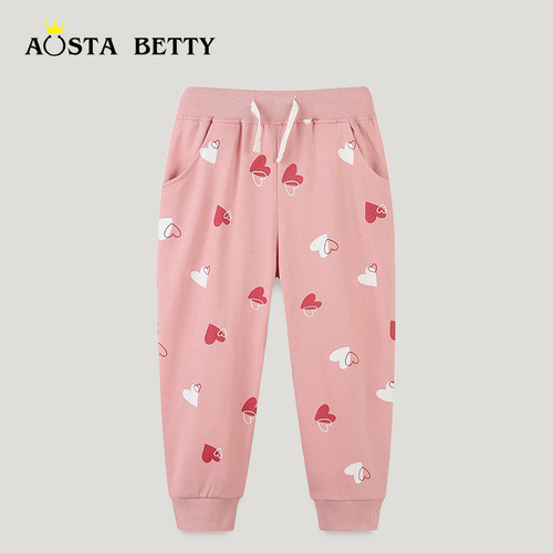 European and American style girls 'pants wholesale autumn new printed children's sweatpants for small and medium-sized children's fashionable foot-tight pants