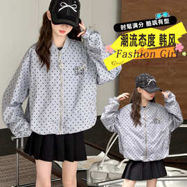 女童秋季波点蝴蝶结棒球服外套2026新款洋气女大童韩系超好看夹克