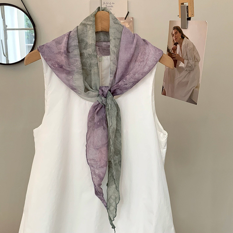 Bufanda triangular babero femenino nuevo estilo verano estilo nacional teñido de tinta bufanda fina bufanda bufanda multiusos diadema cinturón para el cabello cintura cortina de pedos
