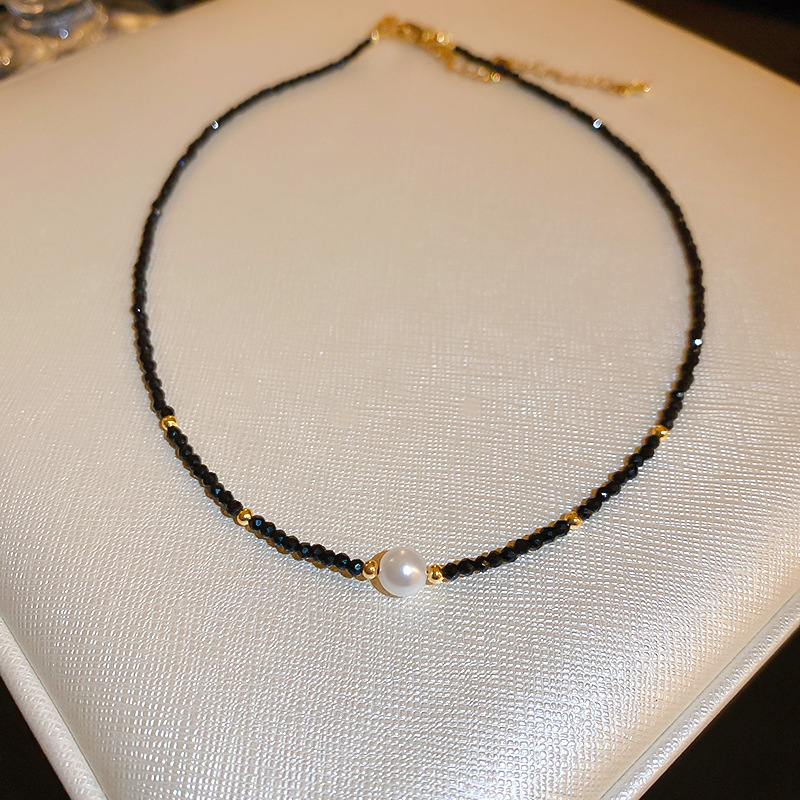 Negro cristal perla collar de cuentas de moda personalidad simple clavícula cadena nicho versátil temperamento collar Collar para las mujeres