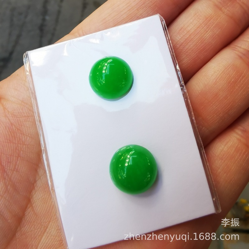 翡翠玉戒面天然規格品ミャンマー翡翠玉陽緑氷種鳩卵裸石戒面女性指輪|undefined
