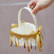 中东婚礼花童篮心型手提节日小花篮白底金边工艺篮子新娘结婚喜篮