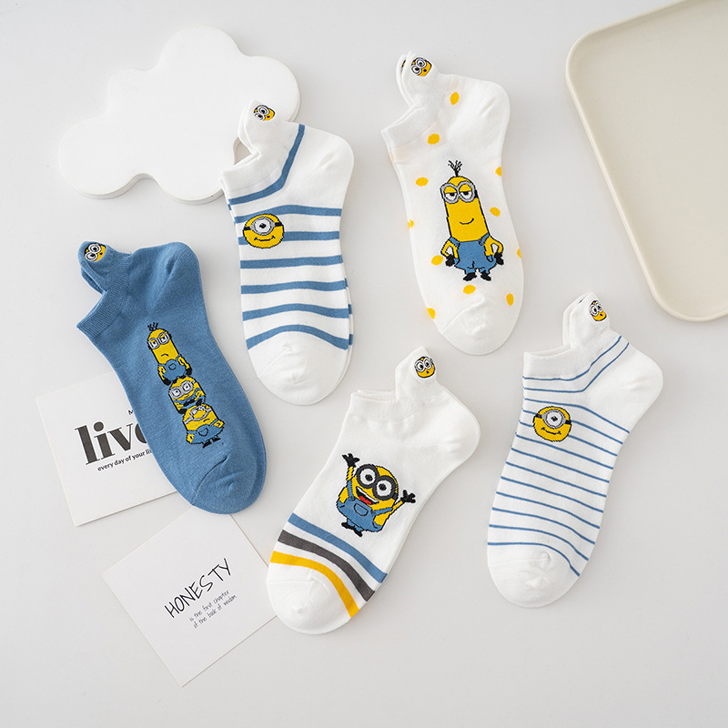 Embroidered Cartoon Socks for Men and Women, Cute College Style, Spring and Summer, Sweat-Absorbing, Low-Cut Socks, Trendy Jacquard Low-Top Boat Socks