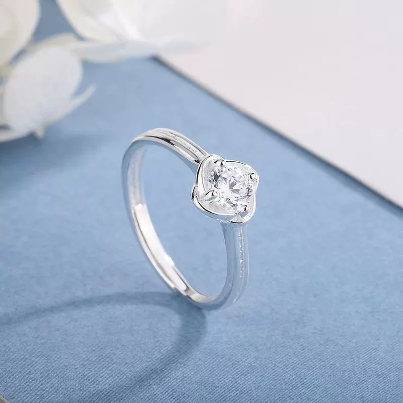 Серебряный браслет, кольцо с камнем из циркона, обручальное кольцо, размер 7254, четырехлистный клевер, образец серебра 990, японский и корейский, простой и элегантный дизайн, на указательный палец