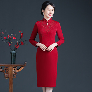2025 New High-End Winter Clothing for Mother-In-Law Wedding Banquet Cheongsam Dress High-End Velvet Dress