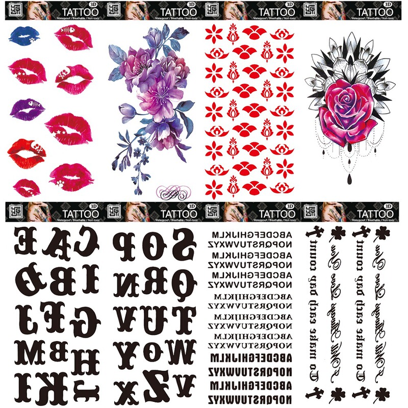 English Letter Tattoo Stickers Red Mouth Cross-Border Set Disposable Temporary Party Event Realistic Tattoo Decals English Letter Tattoo Stickers Red Mouth Cross-Border Set Disposable Temporary Party Event Realistic Tattoo Decals