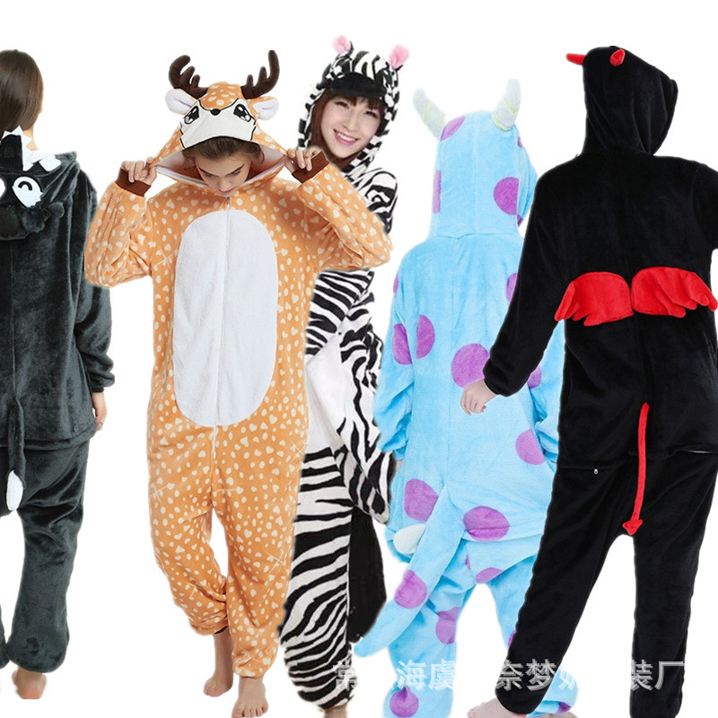 Transfronteriza de otoño e invierno de dibujos animados de animales pijamas de una pieza de franela engrosada versión higiénico kumamoto oso cálido homewear lote mixto