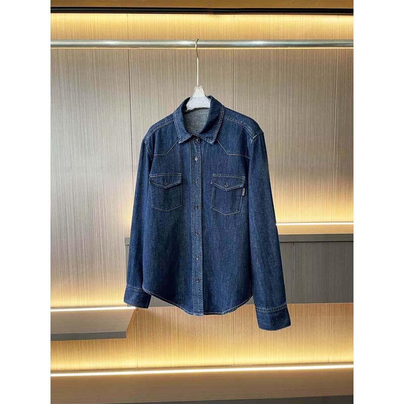 B/C pink shirt!! POLO collar shiny long sleeve Denim spring and summer thin top ~ goddess basic style