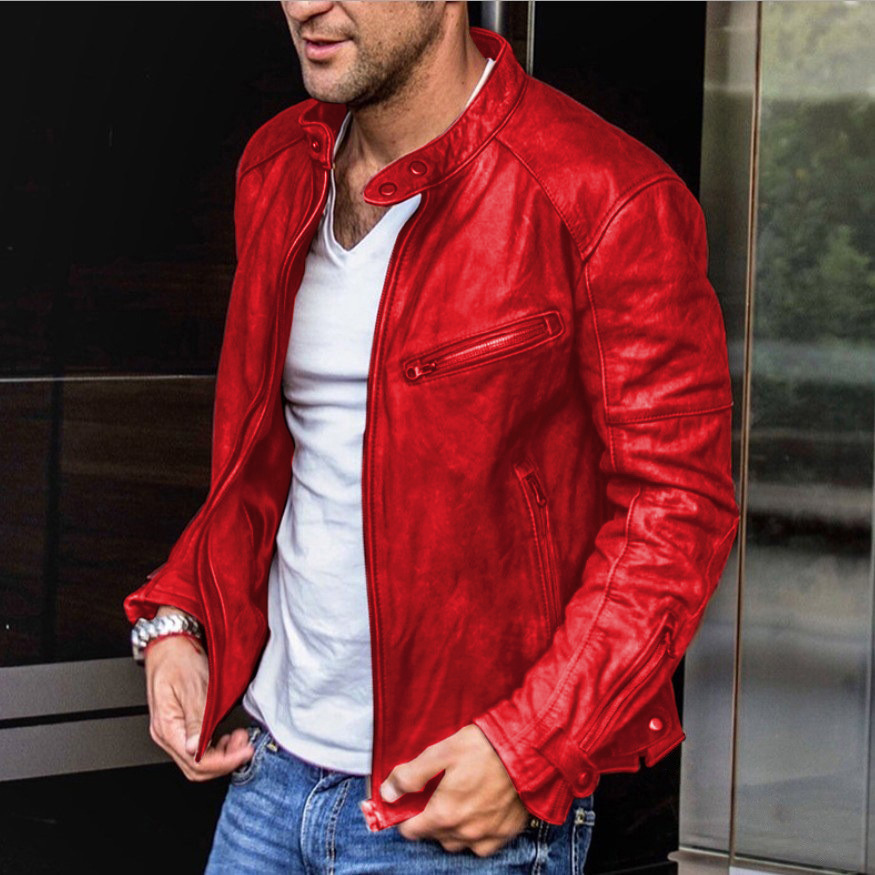 Comercio exterior de los hombres abrigo de cuero 2023 invierno nuevo Amazon color sólido casual cremallera decorativa pu chaqueta de cuero abrigo para hombres