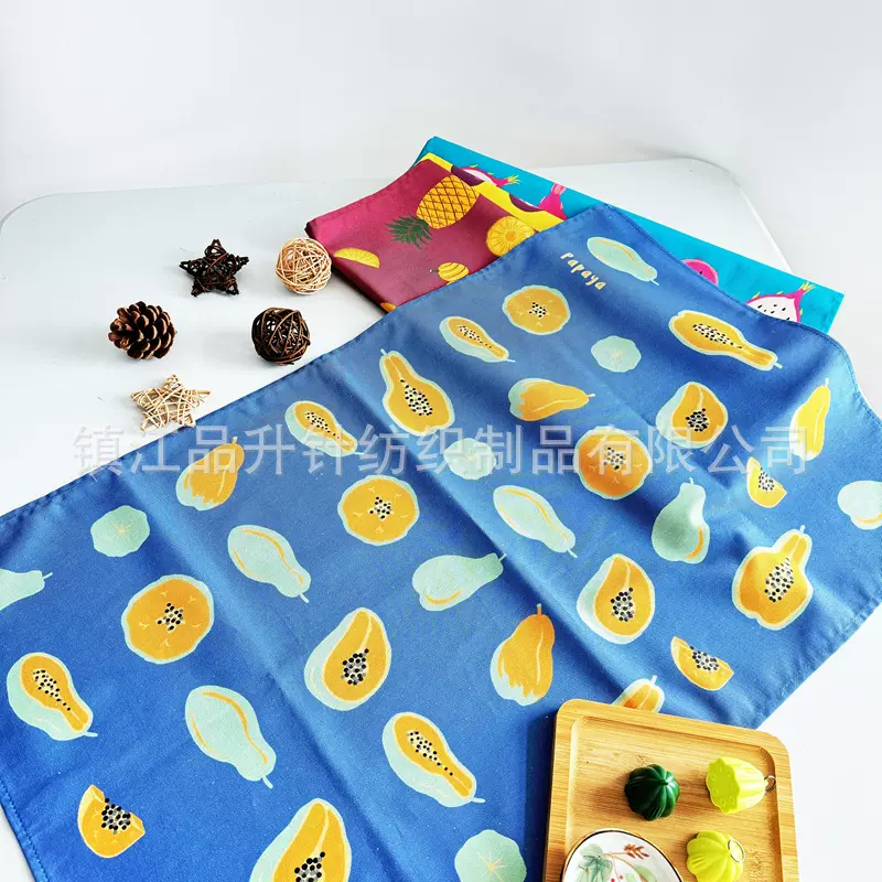 印花棉茶巾可爱水果图案餐巾棉质餐布外贸出口多用茶巾加厚垫布