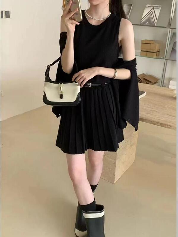 针织开衫背心百褶连衣裙两件套女秋冬新款高级感时尚气质毛衣套装|undefined