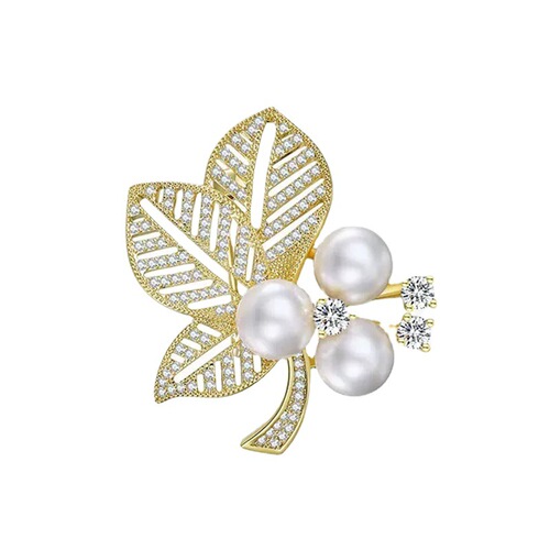 Leaf Pearl Brooch High-end Women's Design Niche Corsage  New Trendy High-end Pin Accessories
