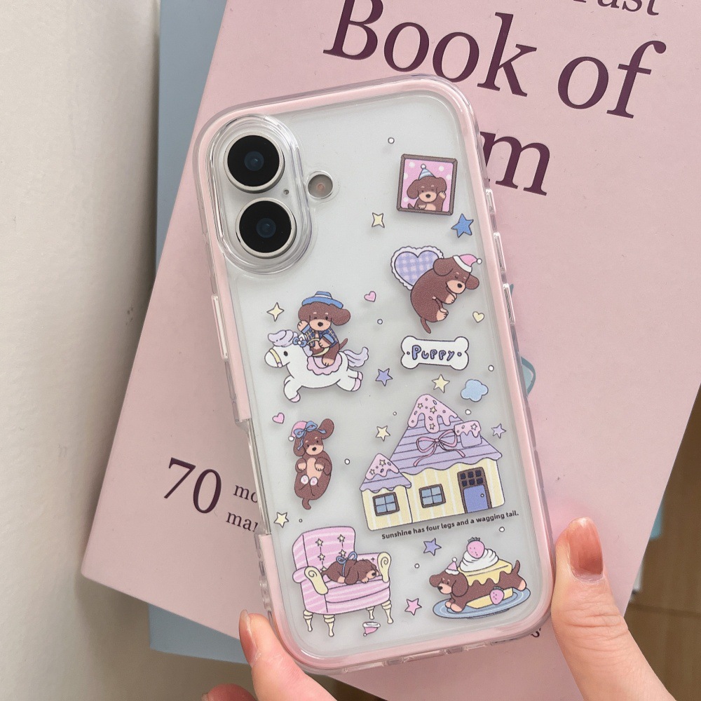 Divertida ilustración de perro salchicha de dibujos animados para Apple 16ProMax funda para teléfono móvil 15Pro dos en uno 14/13 nuevo 15