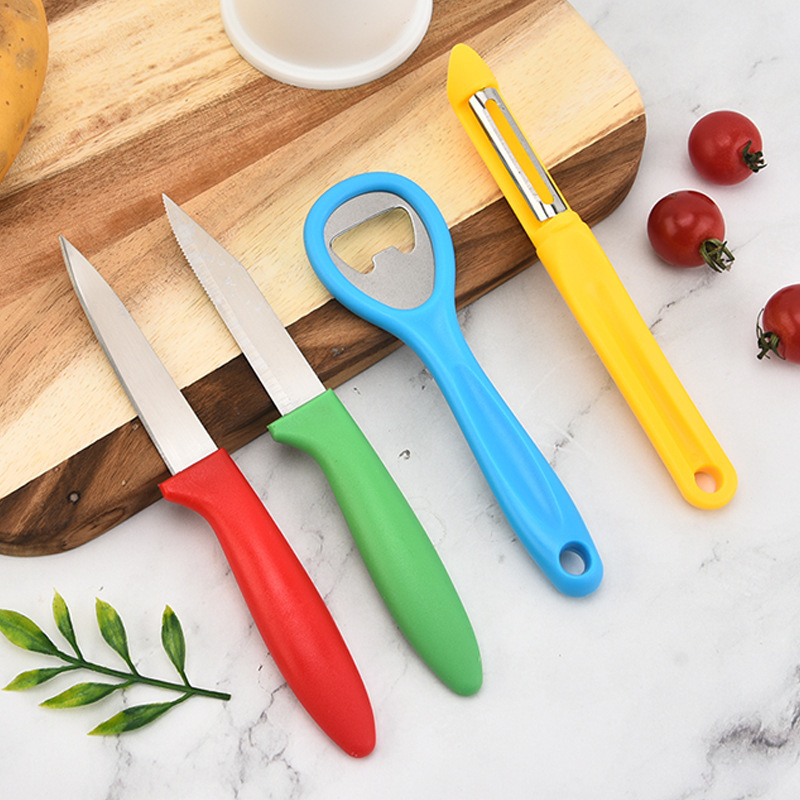 Cuchillo de frutas de acero inoxidable, cuchillo de frutas, abertura de botellas, cuchillo de cuchillo, conjunto de herramientas de cocina, conjunto de cinco piezas