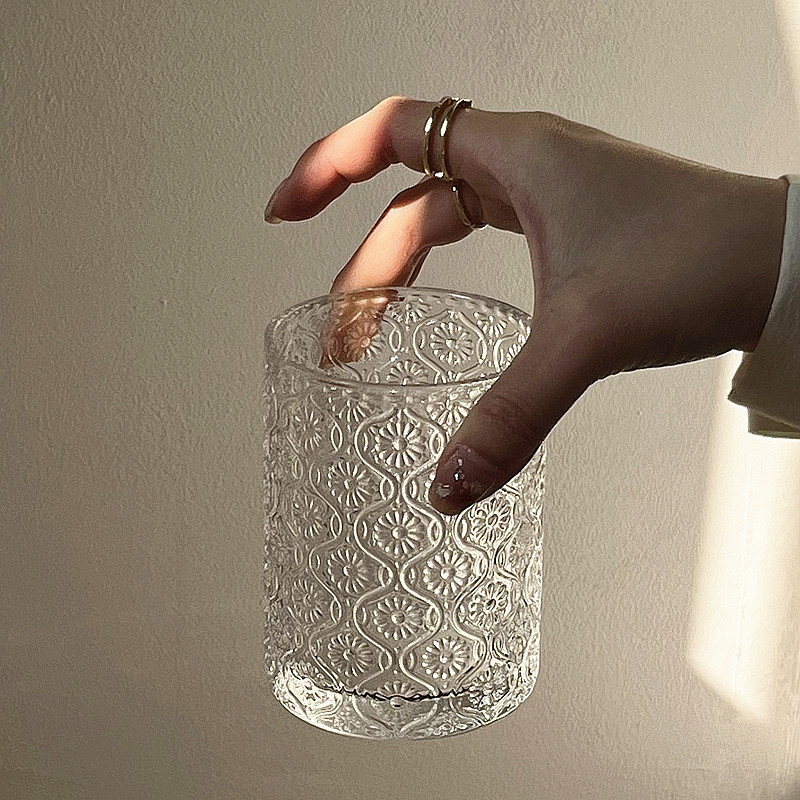 Nicho Zhongins Begonia tallado vasos de vidrio simple hielo americano taza de café latte taza de leche taza de agua casera taza de agua