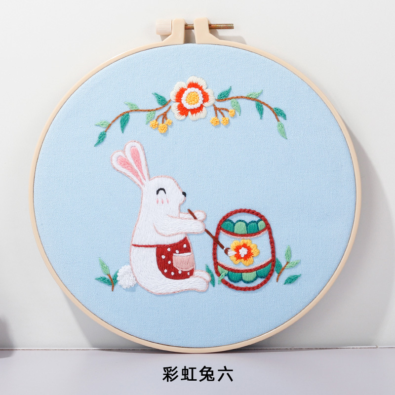 Original nuevo hecho a mano DIY Kit de bordado material paquete Arco Iris conejo Pascua huevo costura traje
