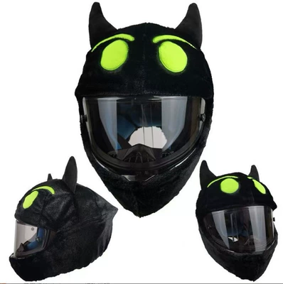Motosiklet dəbilqələri motorcycle helmet cover, little - black-green-eyed-demon-helmet-not-included