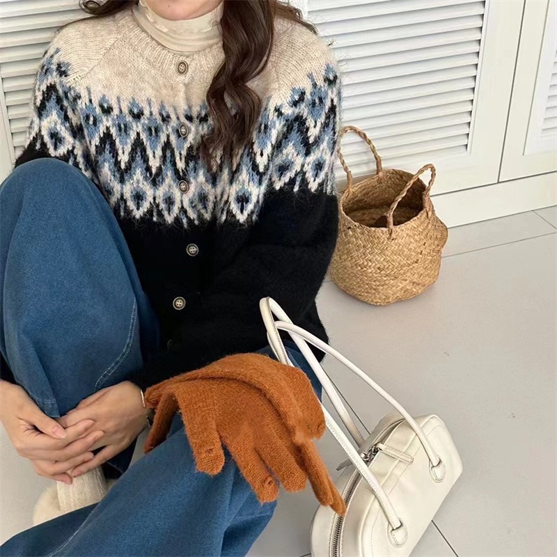 Coreano nuevo retro retro Jacquard suéter chaqueta damas otoño invierno flojo suave cardigan de punto glutinoso chaqueta image 4