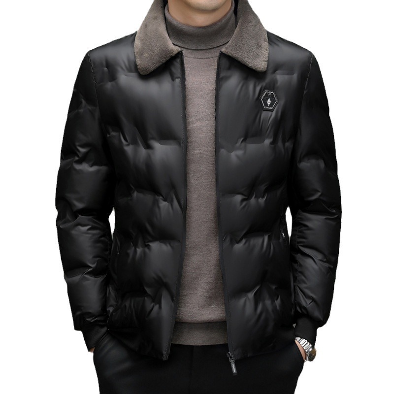 Abrigo acolchado de algodón para hombres Top casual de negocios Otoño e Invierno Nuevo papá desgaste solapa engrosada abrigo de cuello de piel caliente ropa de hombre