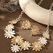 创意新款甜美彩色滴油女士套装批发优雅时尚百搭花朵耳环项链套装