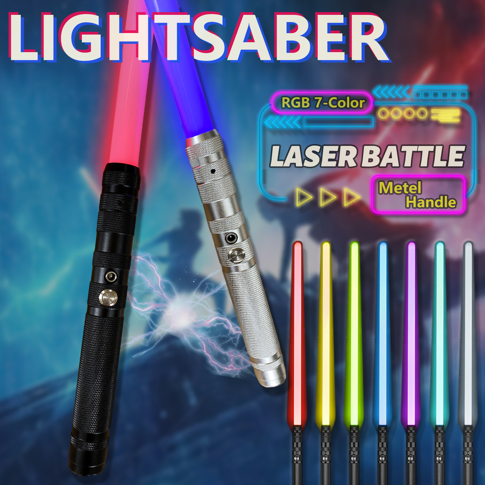 Transfronteriza Amazon Star Wars espada láser sable de luz de Metal 7 colores RGB efecto de sonido de inducción que cambia de color recargable