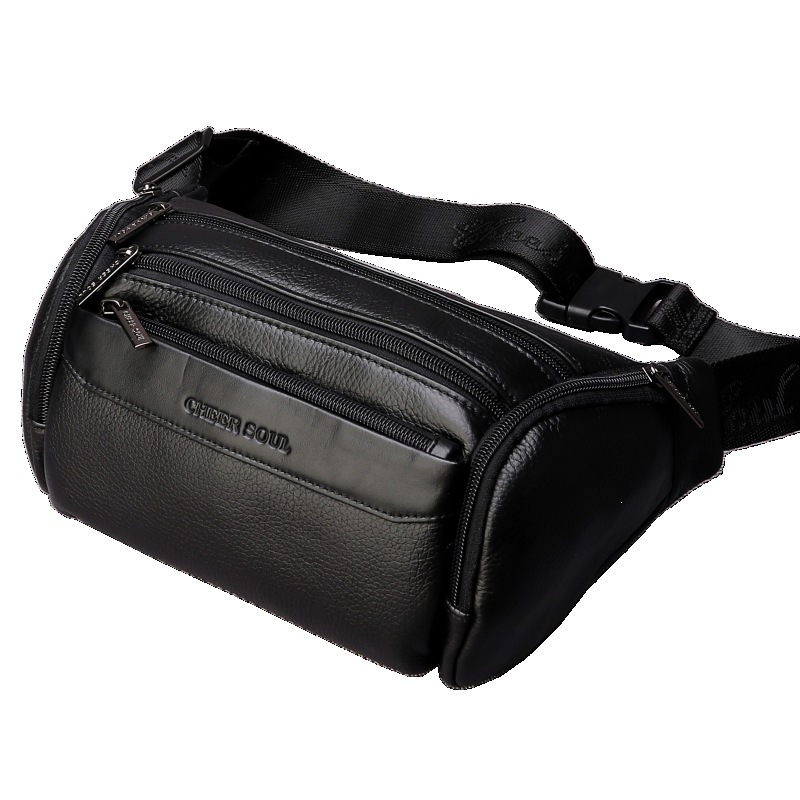 Cross-border genuine leather men's waist bag, cowhide waist bag, eyeglass case, portable crossbody bag, belt bag