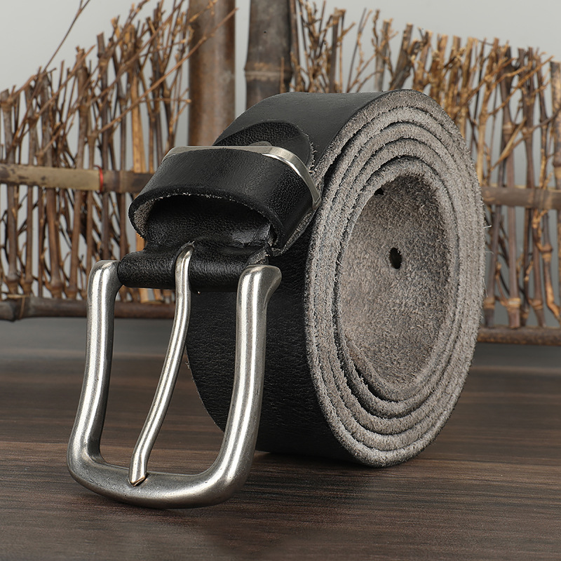 Herren-Vintage-Gürtel aus reinem Rindsleder, einlagig, schlicht, lässig, Nadelverschluss, echtes Ledergürtel, Jeansgürtel für Jugendliche und Studenten