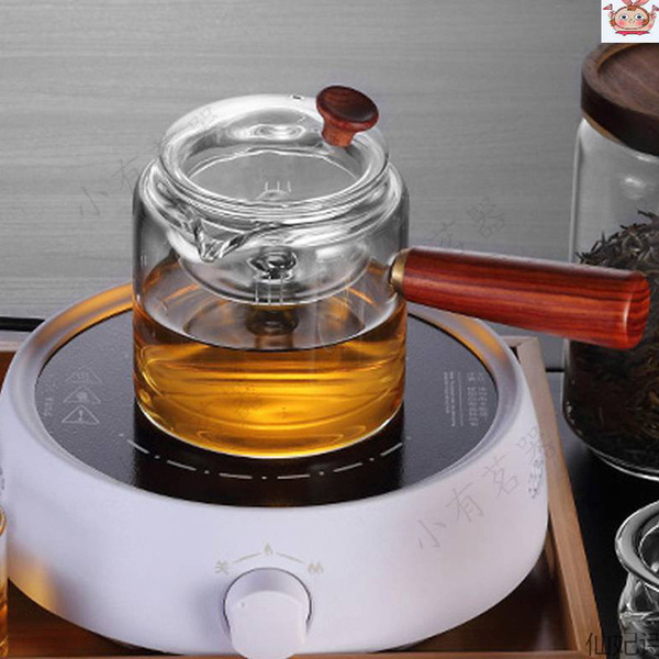 Side handle high borosilicate glass steaming dual-purpose teapot…
