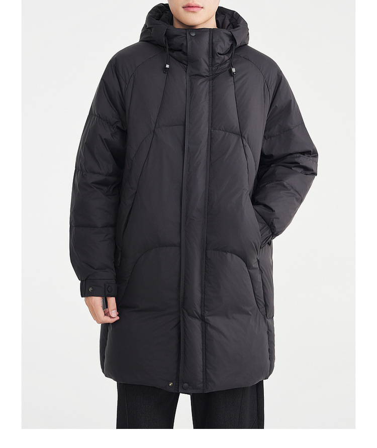 Áo khoác parka nam dáng dài có mũ trùm, tay raglan, chất liệu lông vũ chống gió — màu đen chi tiết 24