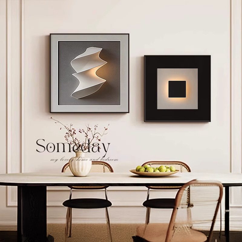 Modern Minimalist Restaurant Decorative Painting Black and White Normcore Dining Table Wall Mural High-End Abstract Bedroom Living Room Hanging Painting