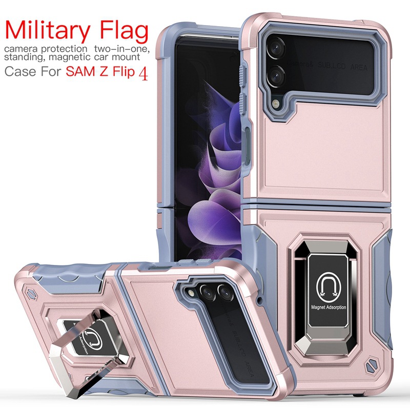 Étui de Protection avec anneau de drapeau militaire pour Samsung Z Flip4, support d'écran pliable à rabat, armure_voghion.com