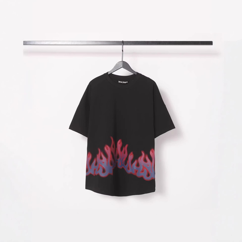 Cross-Border Palm Angels Flame Pattern Logo Letter Print Pure Cotton Short-Sleeved T-Shirt Couple Style