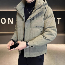 国标羽绒男轻薄冬季连帽印保暖服2025年新款潮牌加厚男士冬装外套