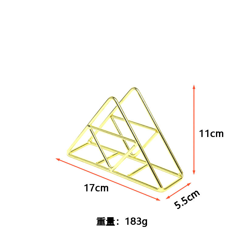 Soporte de tejido de hierro creativo triángulo vertical servilleta clip cafetería Hotel cartón clip mesa de comedor rack de almacenamiento