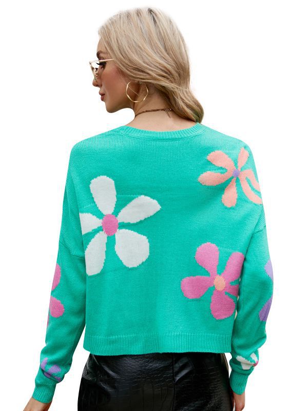 Suéter Dulce de Manga Larga para Mujer, Cuello Redondo y Holgado, Estilo Europeo y Americano - Jersey de Punto Casual 2024