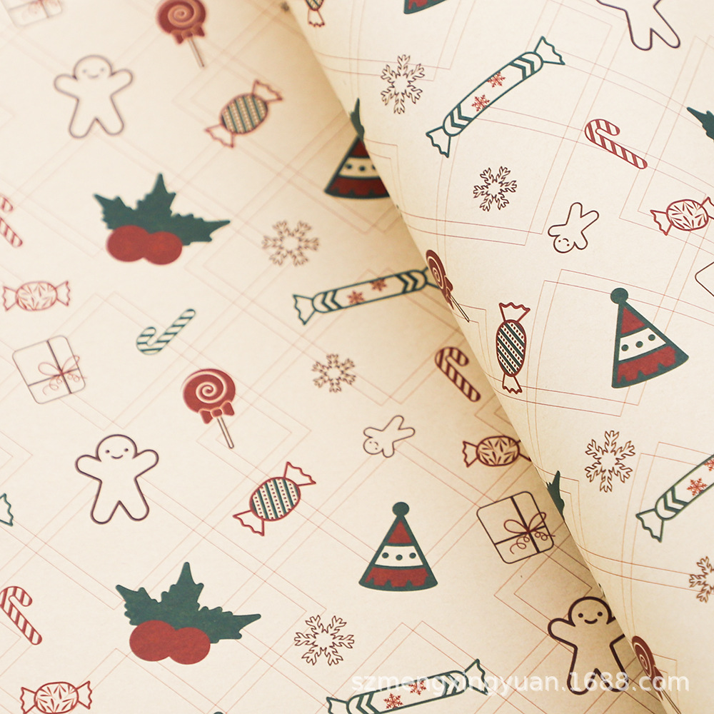 Festival de Navidad creativo regalo de Nochebuena caja de regalo papel de embalaje de dibujos animados lindo papel de embalaje Kraft