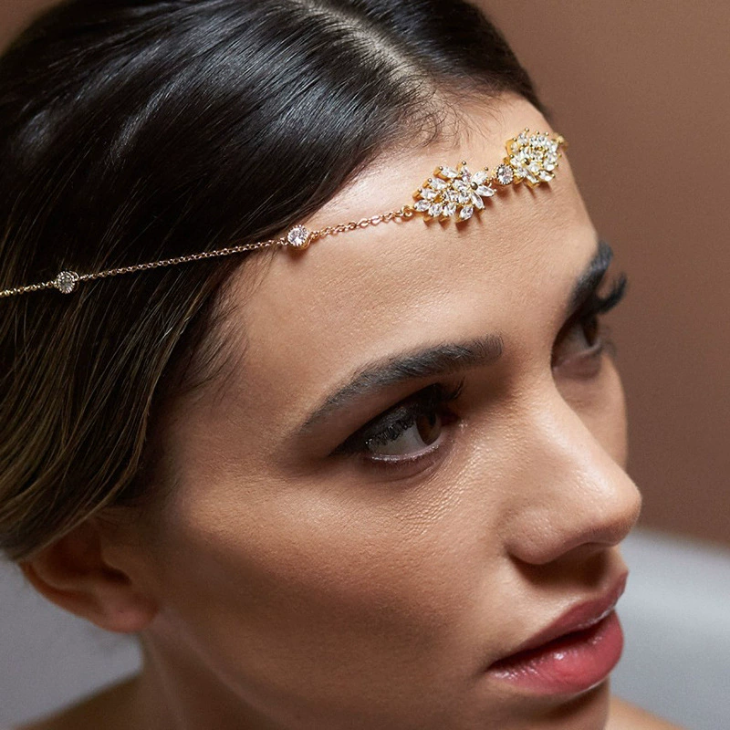 Amazon Новая цепочка на лоб с полным бриллиантом и цирконом, европейский и американский этнический стиль, сексуальная цепочка для волос, цепочка для волос