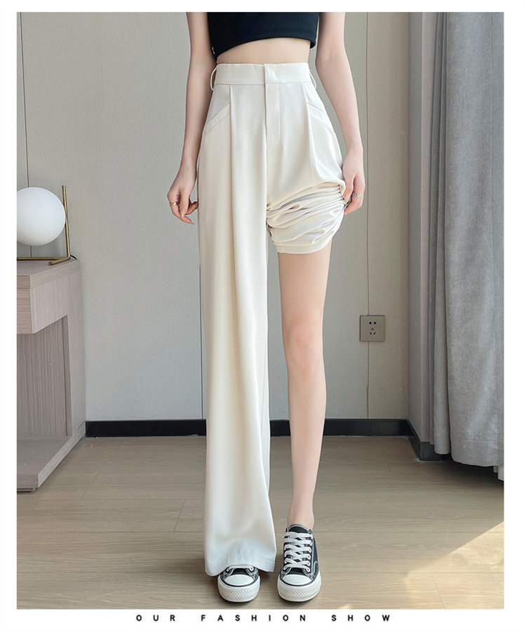 Quần culottes nữ ống rộng cạp cao chất liệu lụa băng mỏng mùa hè — Màu đen thông thường chi tiết 45