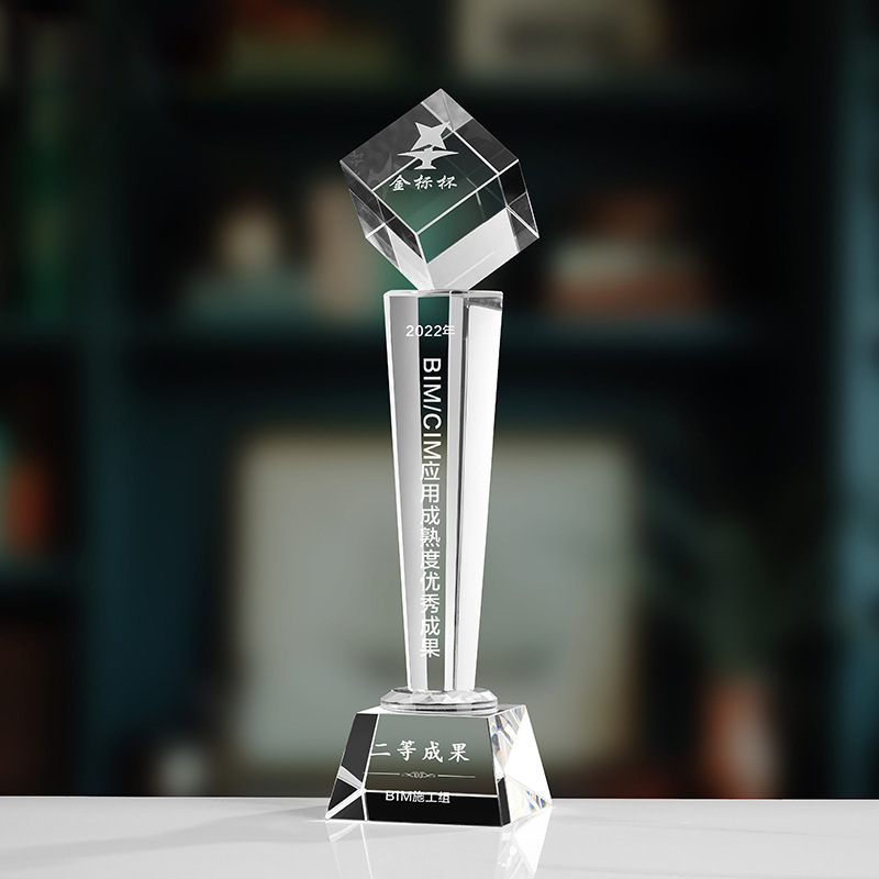 Trofeo de cristal de grabación reunión anual de competición de premios medallas de metal de madera sólida colorido trofeo de cristal impreso