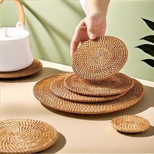 Rattan mat anti-scalding coaster pot mat heat insulation mat kitchen wooden storage tea accessories round table mat factory wholesale