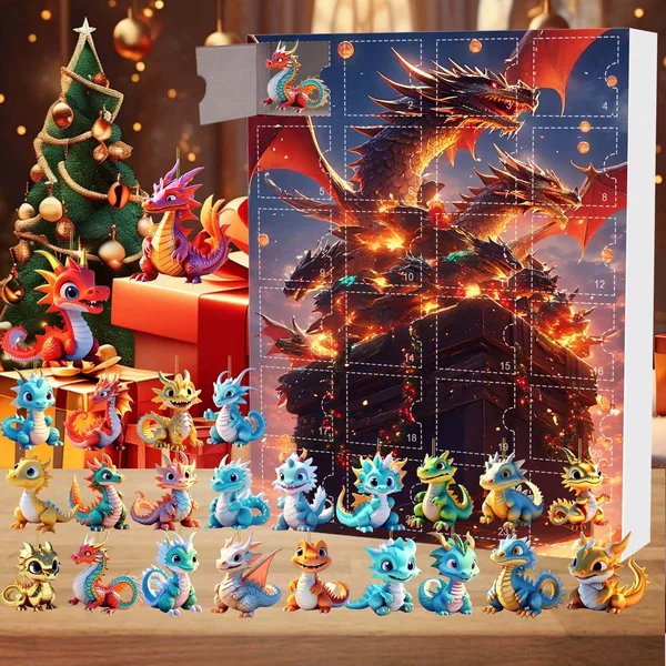 Christmas Advent Day Blind Box Cute Baby Dragon Acrylic Ornament Holiday Pendant Set Christmas Blind Box