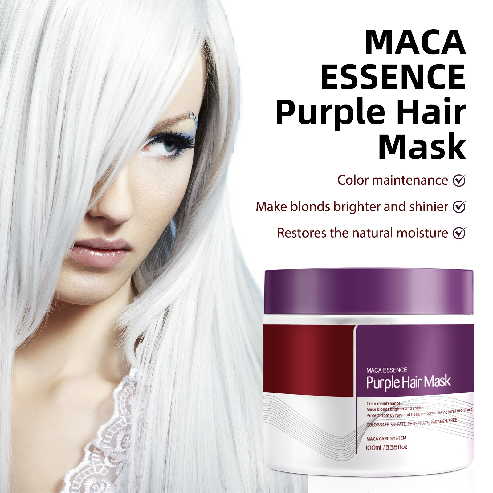 Máscara para el cabello de colágeno transfronteriza, máscara para el cabello de reparación profunda, máscara para el cabello púrpura, máscara para el cabello suave y limpia profunda image 4