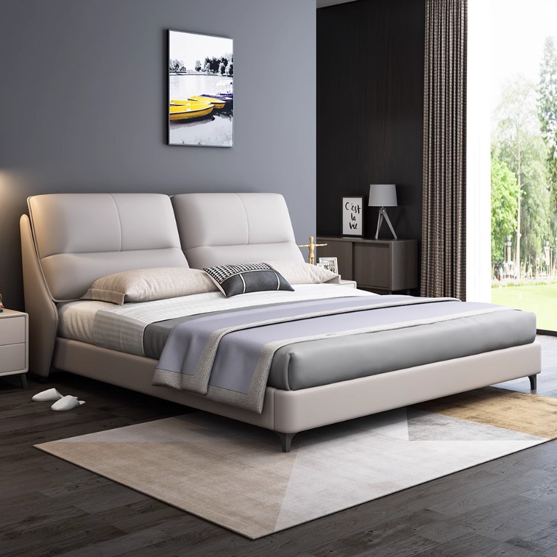 2023 New Master Bedroom Leather Bed, Elegant and Modern Light Luxury Wedding Bed, 1.8-meter Double Soft Pack Bed