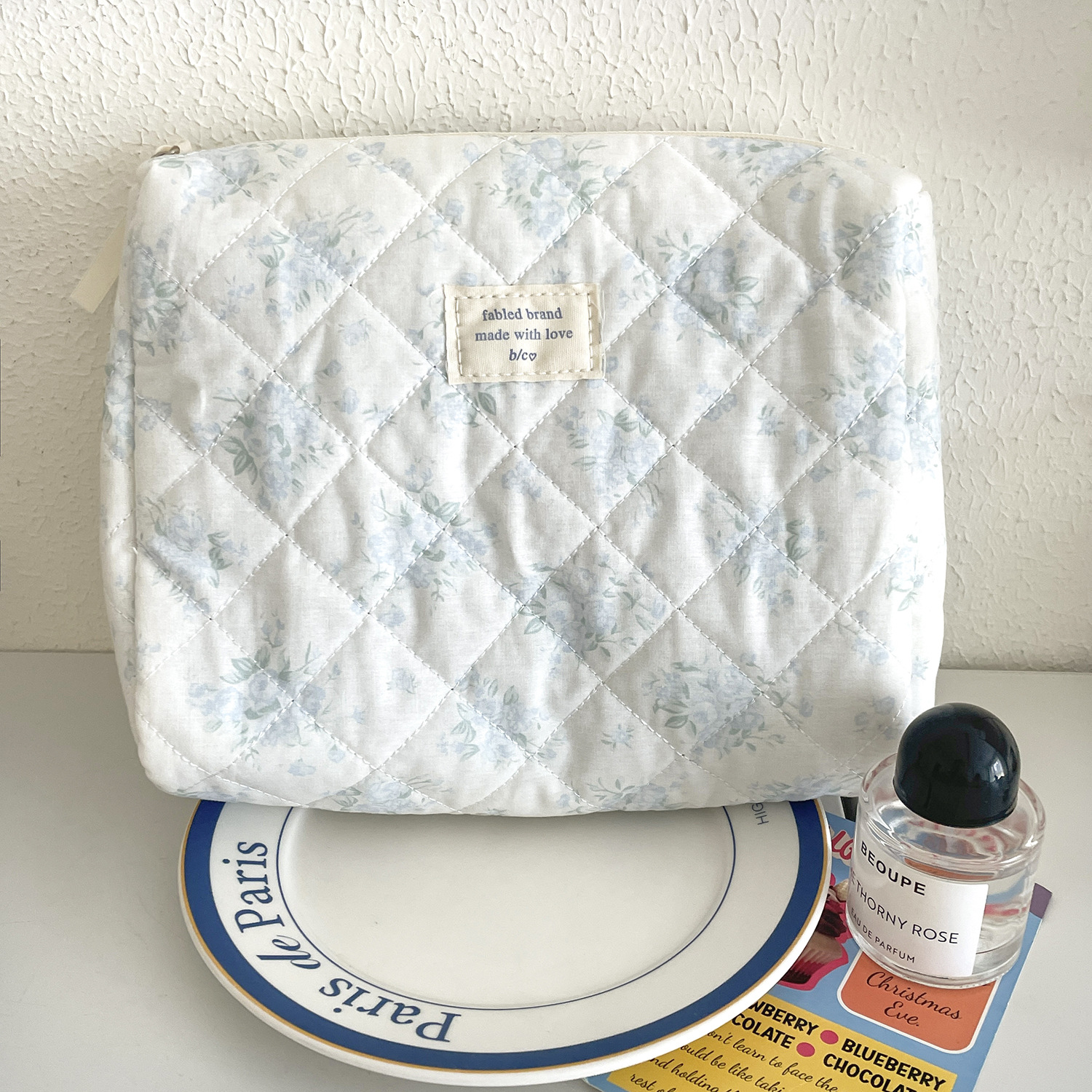 Navy floral bolsa de cosméticos bolsa de almacenamiento de estilo coreano estudiante de algodón portátil de gran capacidad Bolsa De Almohada embrague