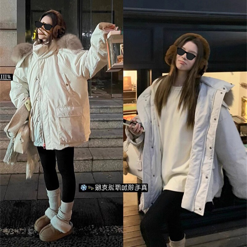 HEYGIRL black brother snow mountain parka 90 white duck down workwear parka down jacket women's real fur collar hooded jacket HEYGIRL black brother snow mountain parka 90 white duck down workwear parka down jacket women's real fur collar hooded jacket