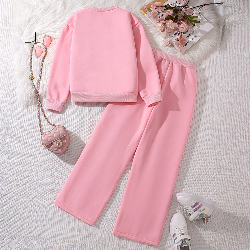 Kinderkleidung neue Stile für mittlere und große Kinder Herbst und Winter lieben langärmelige Sweatshirts und Hosen lässige zweiteilige Anzüge für Mädchen_voghion.com
