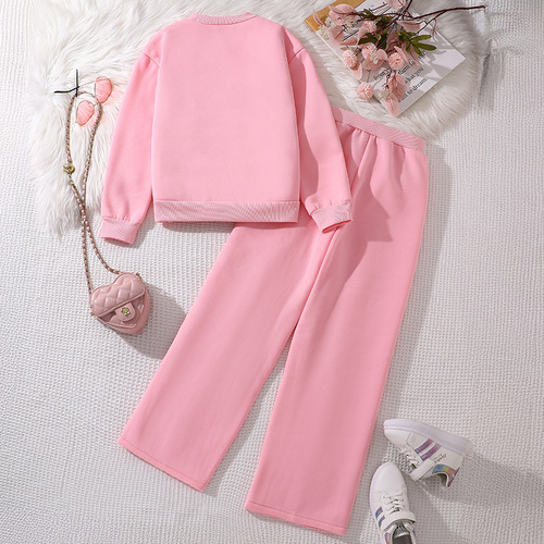 Children's European and American Set 2025 New Model for Older Children Spring Season Loving Long Sleeve Sweatshirt and Pants Leisure Two-Piece Set